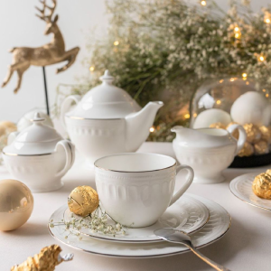 Serwis kawowy na 6 osób porcelanowy złota linia MESYNA GOLD
