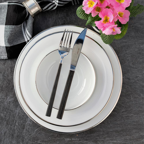 Serwis obiadowy z miseczkami na 6 osób porcelanowy PLUS PLATIN