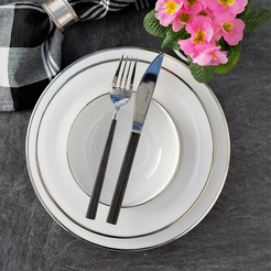 Serwis obiadowy z miseczkami na 6 osób porcelanowy PLUS PLATIN