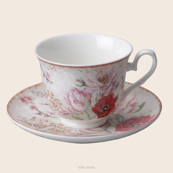 Filiżanka do herbaty porcelanowa 220 ml ze spodkiem BEAUTIFUL GARDEN 