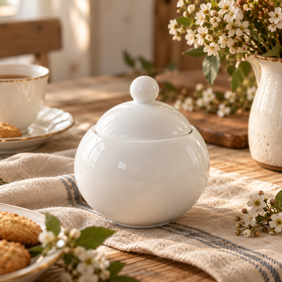 Biała porcelanowa cukiernica