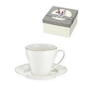 Filiżanka do kawy porcelanowa 170 ml ze spodkiem LORETTA w pudełku prezentowym ROMANTIC