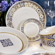 serwis obiadowy nowoczesny porcelana niebieski wzór 