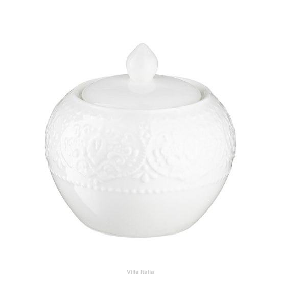 Biała cukiernica z wypukłym wzorem