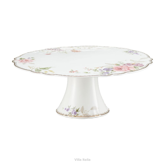 elegancka patera do ciasta na nóżce w kwiatki
