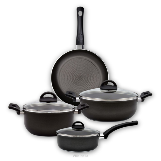 Komplet garnków nieprzywierających z pokrywkami i patelnia teflonowa