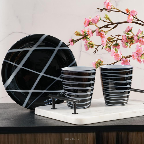 Szklanka ze szkła topionego czarno biała 360 ml NEBBIA