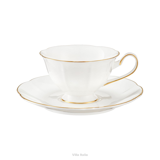 Filiżanka ze spodkiem porcelanowa, zdobiona złotem