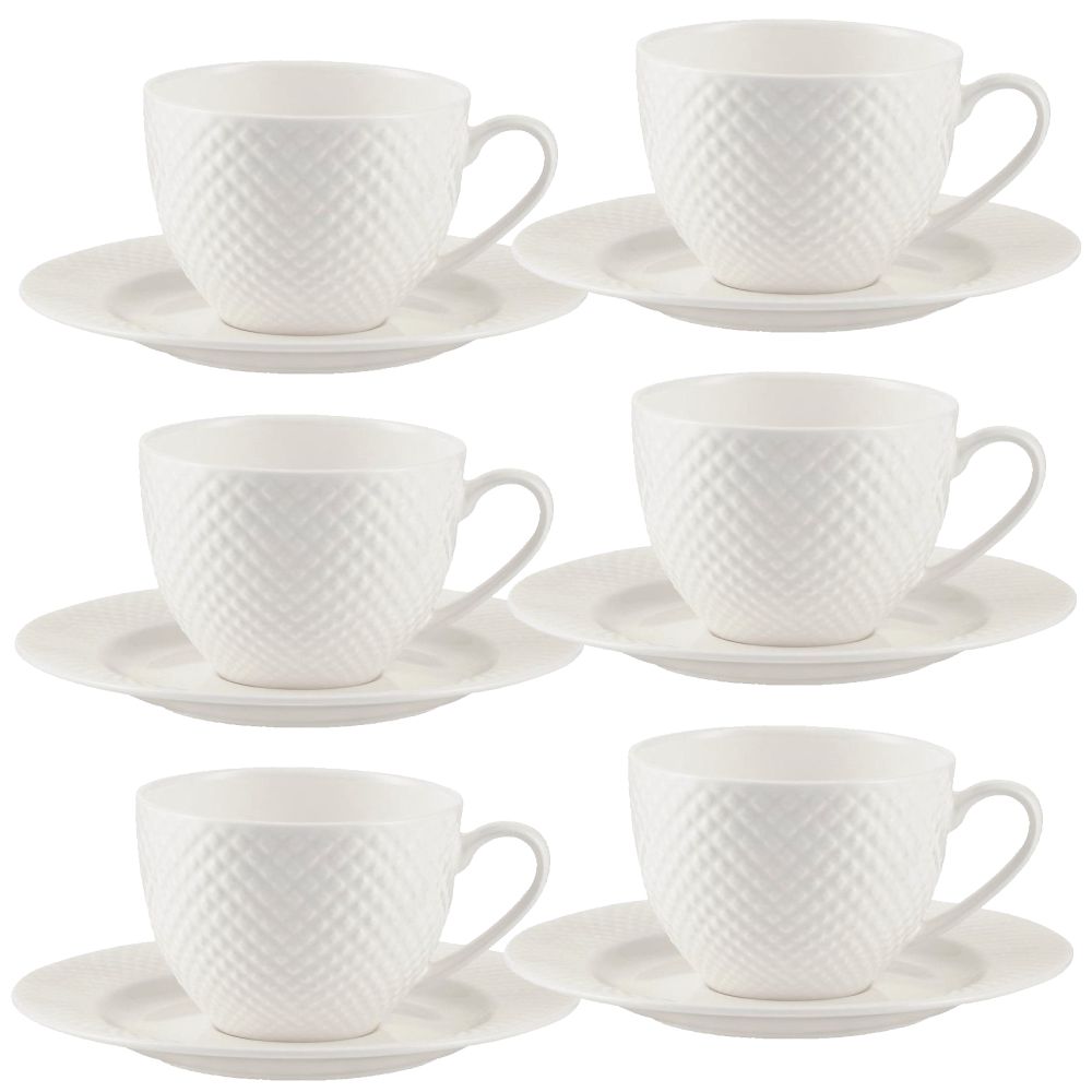 Zestaw 6 filiżanek do kawy lub herbaty porcelanowych BARI WHITE