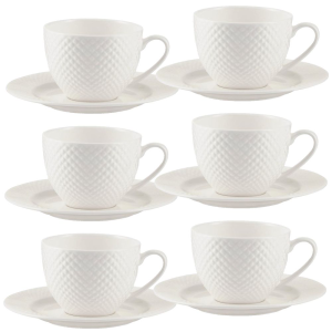 Komplet 6 filiżanek do kawy lub herbaty porcelanowych BARI WHITE