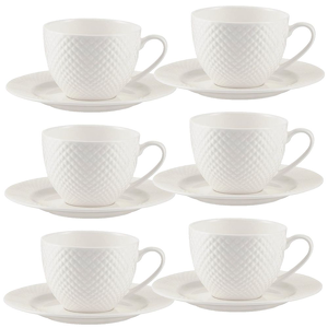 Zestaw 6 filiżanek do kawy lub herbaty porcelanowych BARI WHITE