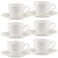 Zestaw 6 filiżanek do kawy lub herbaty porcelanowych BARI WHITE