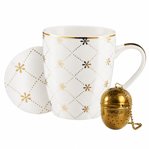 Kubek z zaparzaczem i przykrywką 350 ml porcelanowy FABIOLA