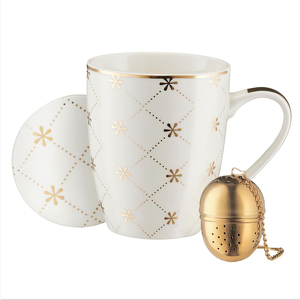 Kubek z zaparzaczem i przykrywką 350 ml porcelanowy FABIOLA