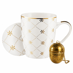Kubek z zaparzaczem i przykrywką 350 ml porcelanowy FABIOLA