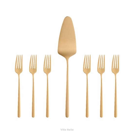 złote widelczyki do ciasta i łopatka