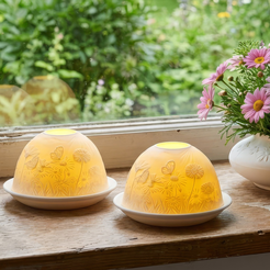 Lampion porcelanowy na tealight z wkładem LED 7,5 cm STOKROTKI