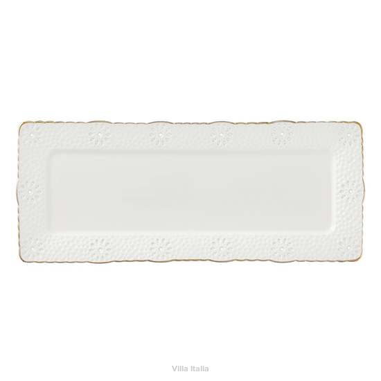 talerz prostokątny z koronkowym wzorem i złotem