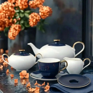 Serwis kawowy na 6 osób porcelanowy Zestaw prezentowy BLUE VELVET