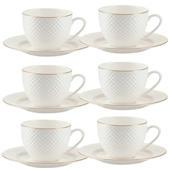 Komplet filiżanek do kawy herbaty porcelanowych 250 ml 6 sztuk BARI GOLD