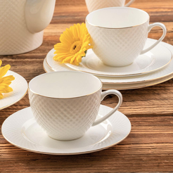 Komplet filiżanek do kawy herbaty porcelanowych 250 ml 6 sztuk BARI GOLD