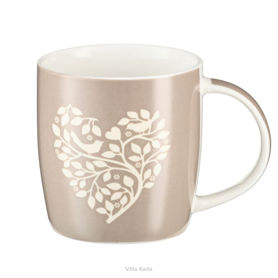 Kubek porcelanowy dekorowany 350 ml SERCE beżowy