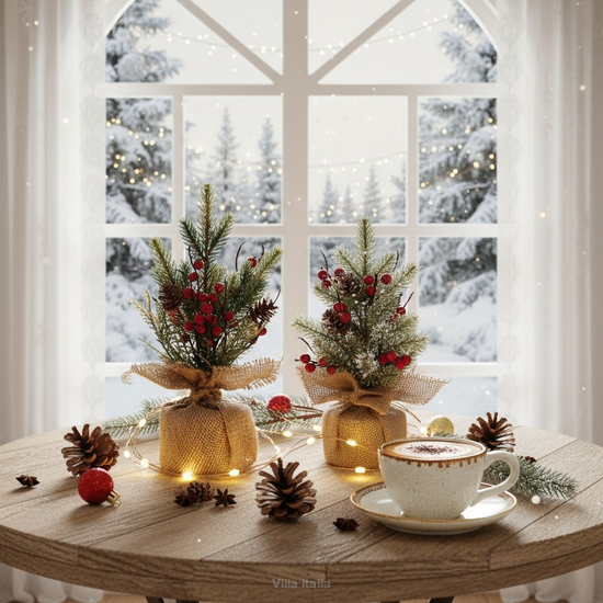 Ozdoba świąteczna, choinka w worku jutowym