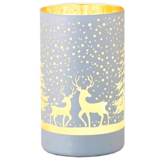 Lampion srebrny szklany NOTTE - LED śnieg