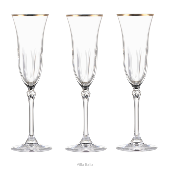 Komplet kieliszków do szampana ze złotym paskiem