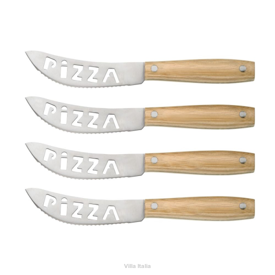 Komplet 4 noży do pizzy PIZZA - bambusowy uchwyt
