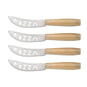 Komplet 4 noży do pizzy PIZZA - bambusowy uchwyt
