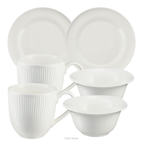 Elegancki zestaw śniadaniowy porcelanowy dla 2 osób w białym kolorze