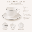 Filiżanka 230 ml z porcelany kostnej – srebrne wykończenie