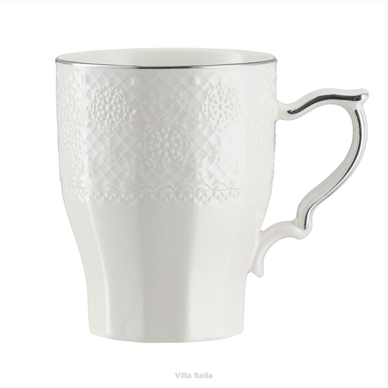 Kubek porcelanowy retro z platynową obwódką