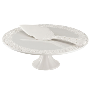 Patera do ciasta ażurowa 30 cm z łopatką CLARA IVORY