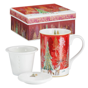 Kubek z zaparzaczem 300 ml porcelanowy w pudełku ozdobnym NATALE