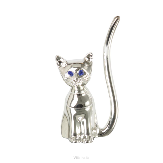 Figurka kotek posrebrzany Stojaczek na biżuterię wys 9,5 cm SILBER