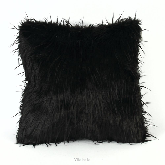 Poduszka dekoracyjna 43x43 cm czarna z futerkiem