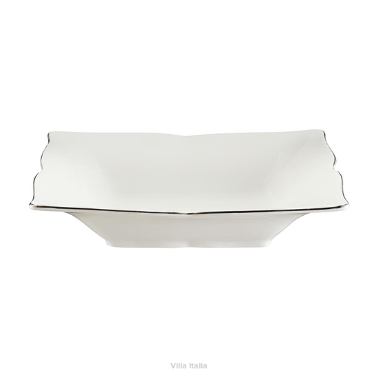 talerz kwadratowy głęboki z porcelany z platynową obwódką