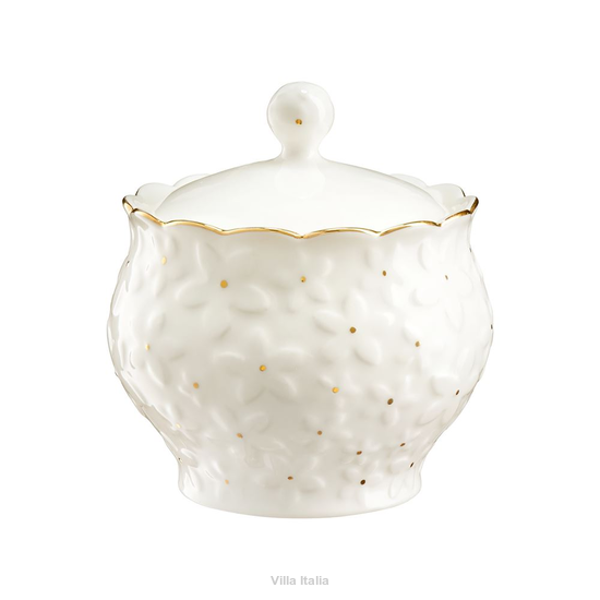elegancka cukiernica z przykrywką z porcelany, zdobiona złotem