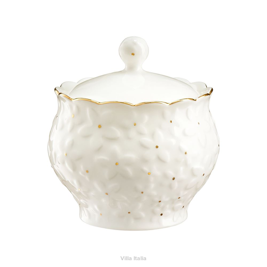 elegancka cukiernica z przykrywką z porcelany, zdobiona złotem
