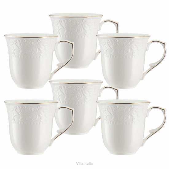 Zestaw kubków porcelanowych 300 ml 6 sztuk FOX ze złotem