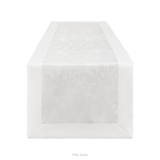 Żakardowy bieżnik na stół, biały z listwą, 
