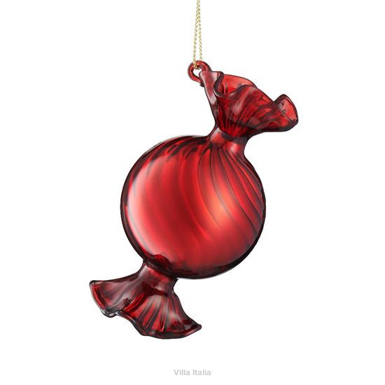 czerwona bombka choinkowa w kształcie cukierka
