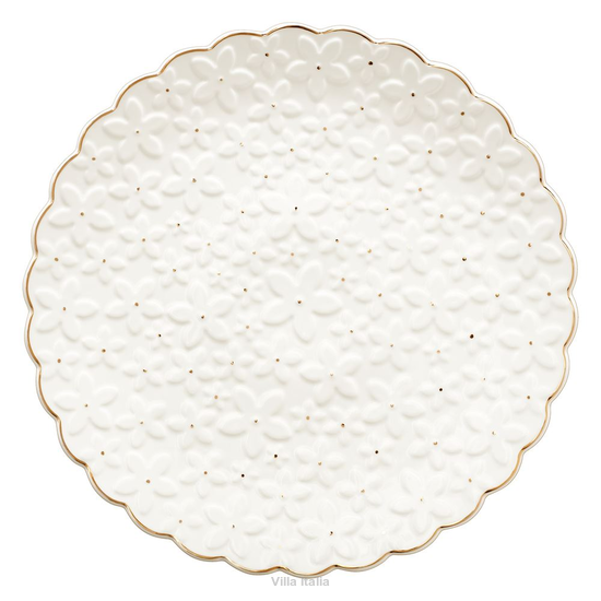 Duży talerz na ciasto, zdobiony reliefem i złotem