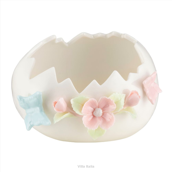 Osłonka porcelanowa wielkanocna dekorowana kwiatuszkami i motylkami w pastelowych kolorach