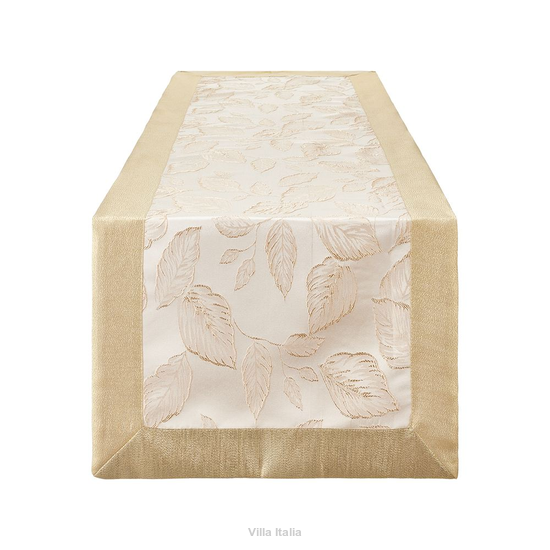 Elegancki bieżnik na stół beżowo złoty, wyszywane liście