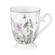 kubek porcelanowy na stopce w kwiaty fioletowe