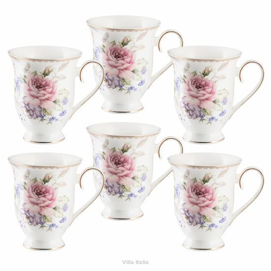 komplet kubków porcelanowych w kwiatki ręcznie malowanych złotem