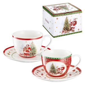 Filiżanki świąteczne zestaw 2 sztuki porcelanowe SANTA CLAUS